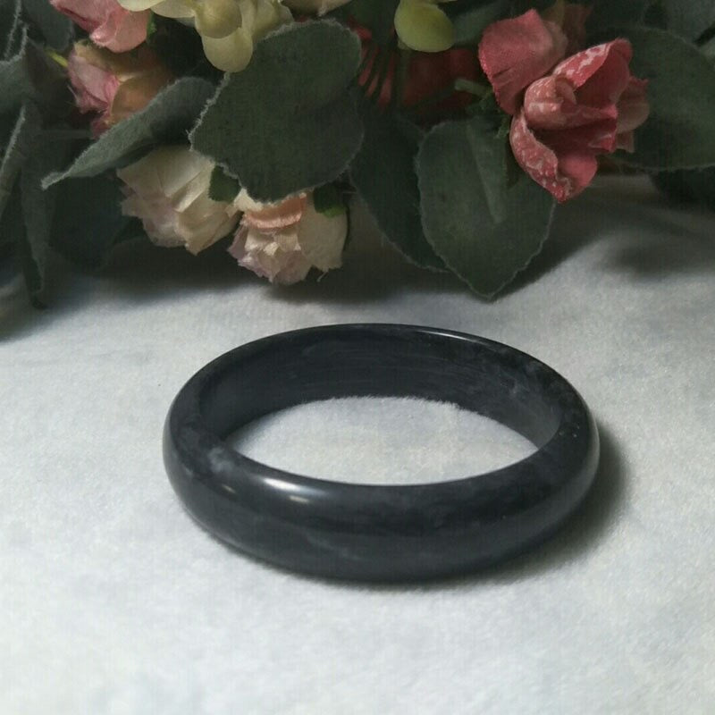 57.9 mm Jet Black Nephrite Jade Untreated Stone Bangle Bracelet 7.16